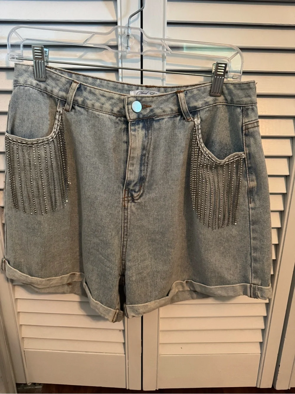Stud-Trim Light Wash Denim Shorts